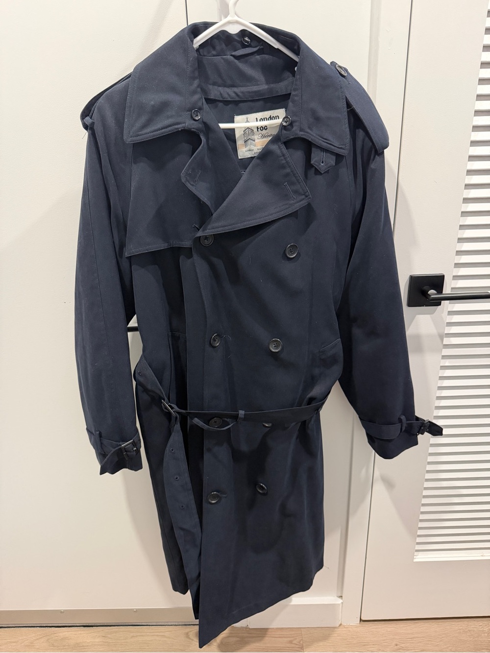London Fog Navy Double-Breasted Trench Coat with Belt